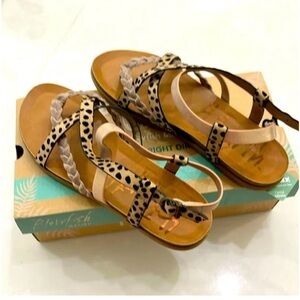 Blowfish Tan and Leopard Print Sandals